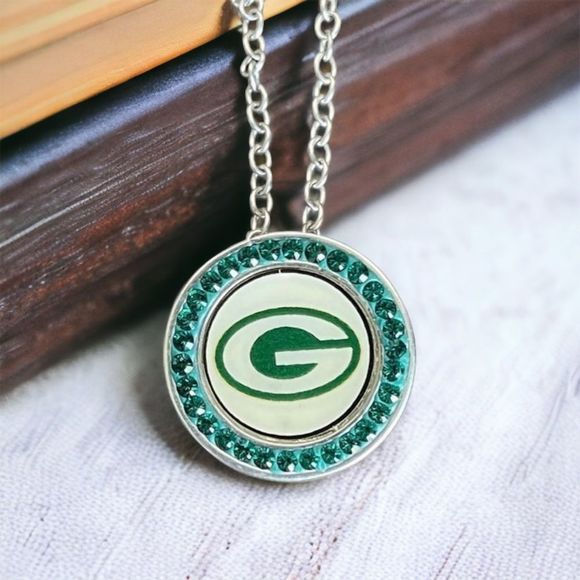 Green Bay Packers green rhinestone necklace stamped / signed with RL on back - Picture 2 of 7